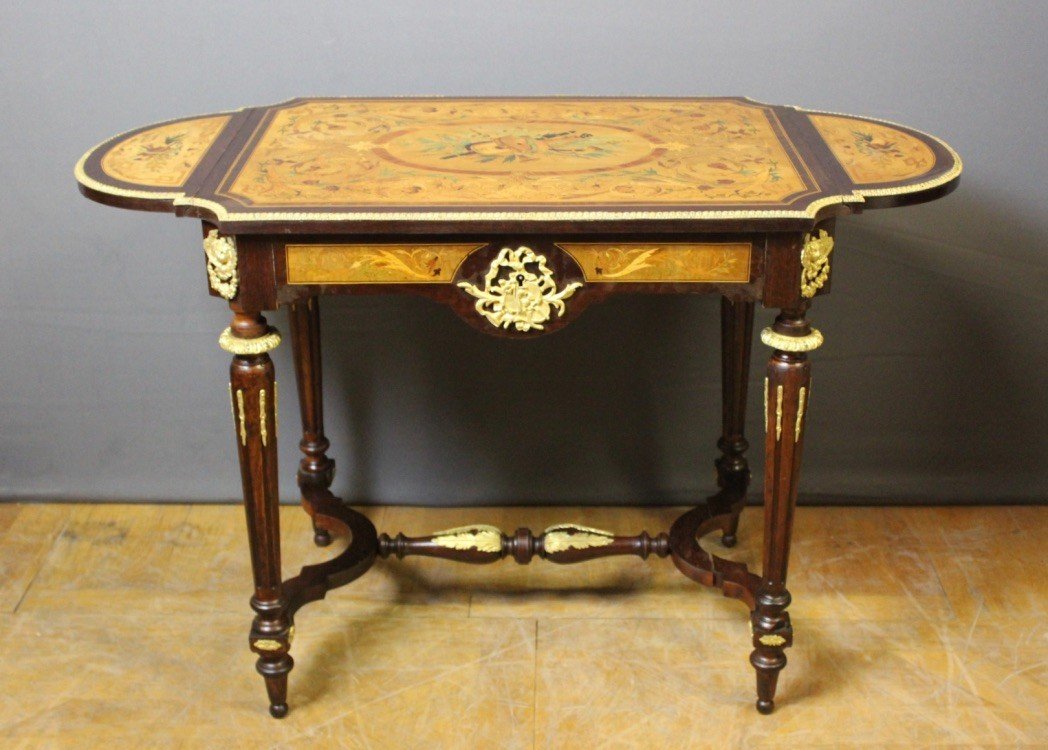 Napoleon III Marquetry Center Table Circa 1880-photo-3