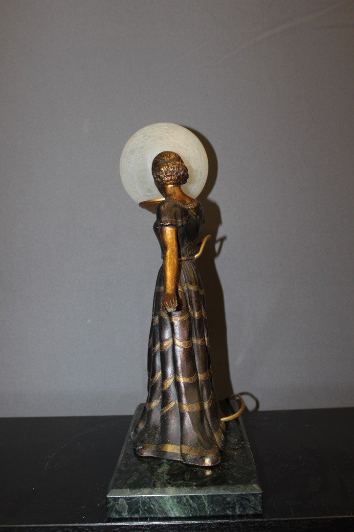 Art Deco Lamp, Woman In Long Dress Circa 1930-photo-2