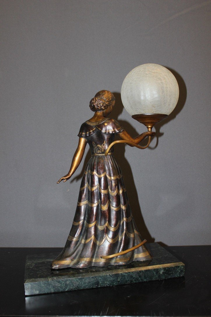 Art Deco Lamp, Woman In Long Dress Circa 1930-photo-3