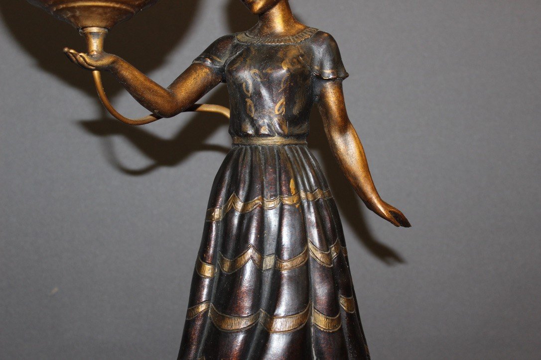 Art Deco Lamp, Woman In Long Dress Circa 1930-photo-3