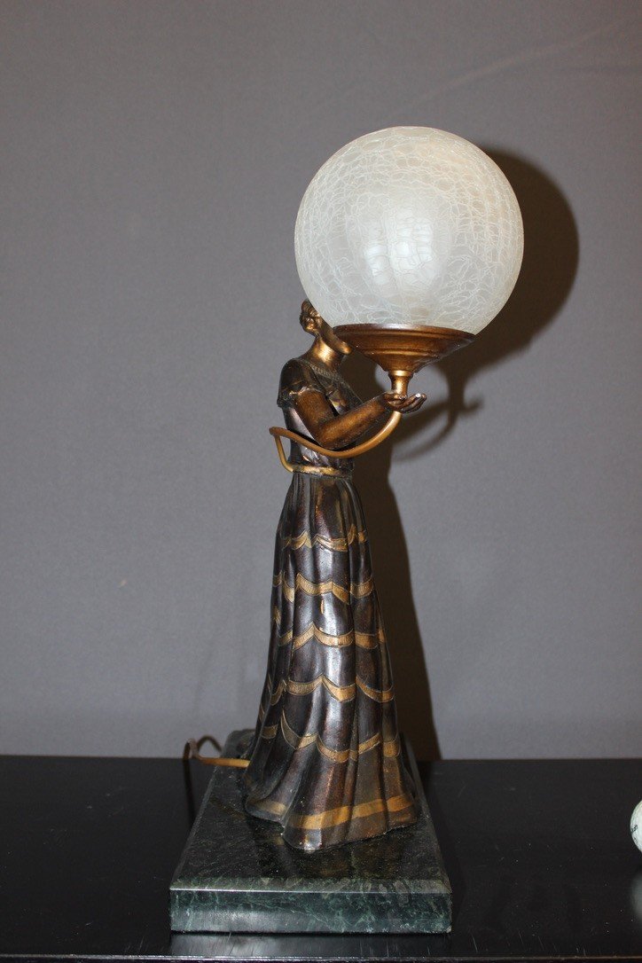 Art Deco Lamp, Woman In Long Dress Circa 1930-photo-7