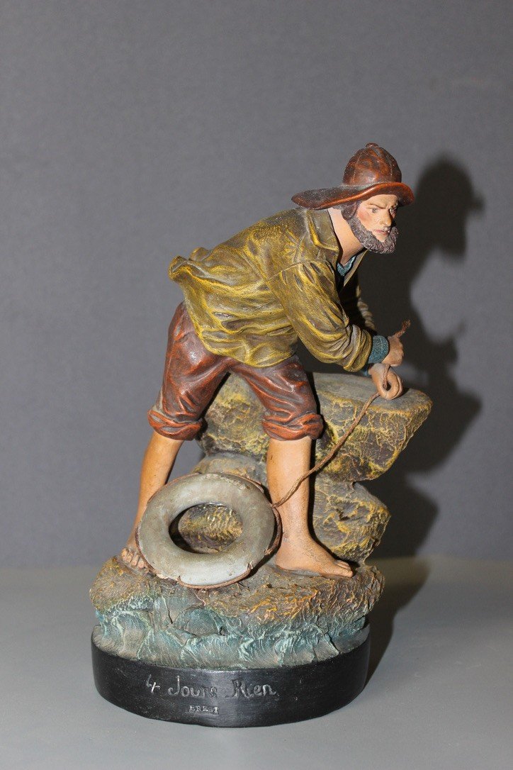 Terracotta Depicting A Breton Fisherman Circa 1900-photo-2