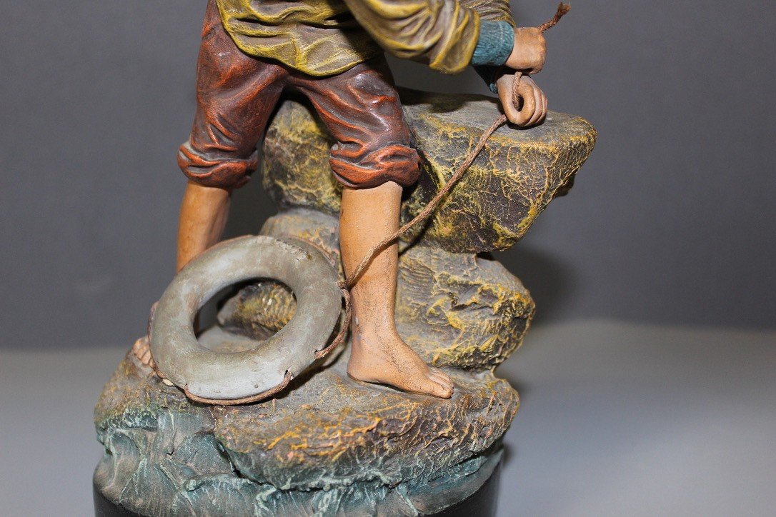 Terracotta Depicting A Breton Fisherman Circa 1900-photo-2