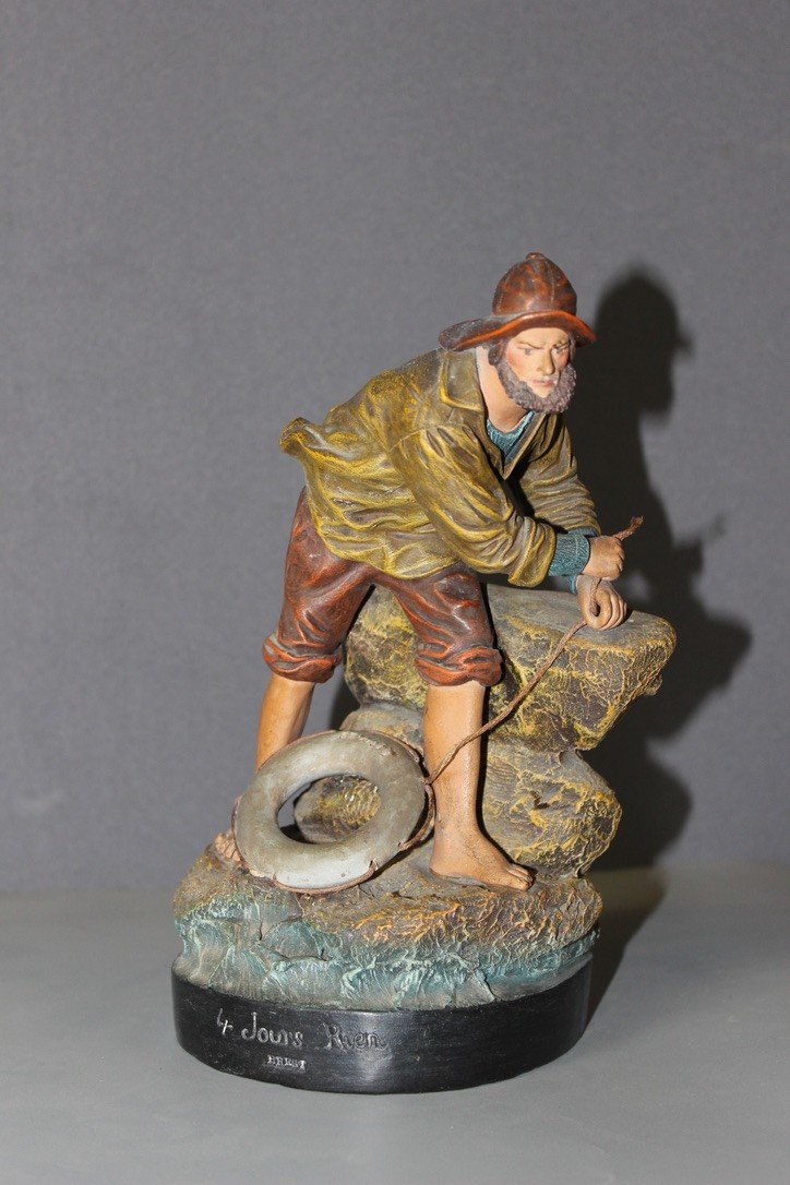 Terracotta Depicting A Breton Fisherman Circa 1900-photo-7