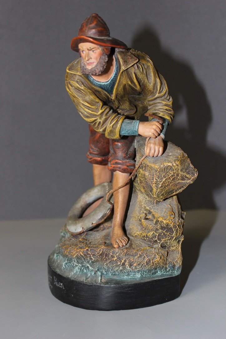 Terracotta Depicting A Breton Fisherman Circa 1900