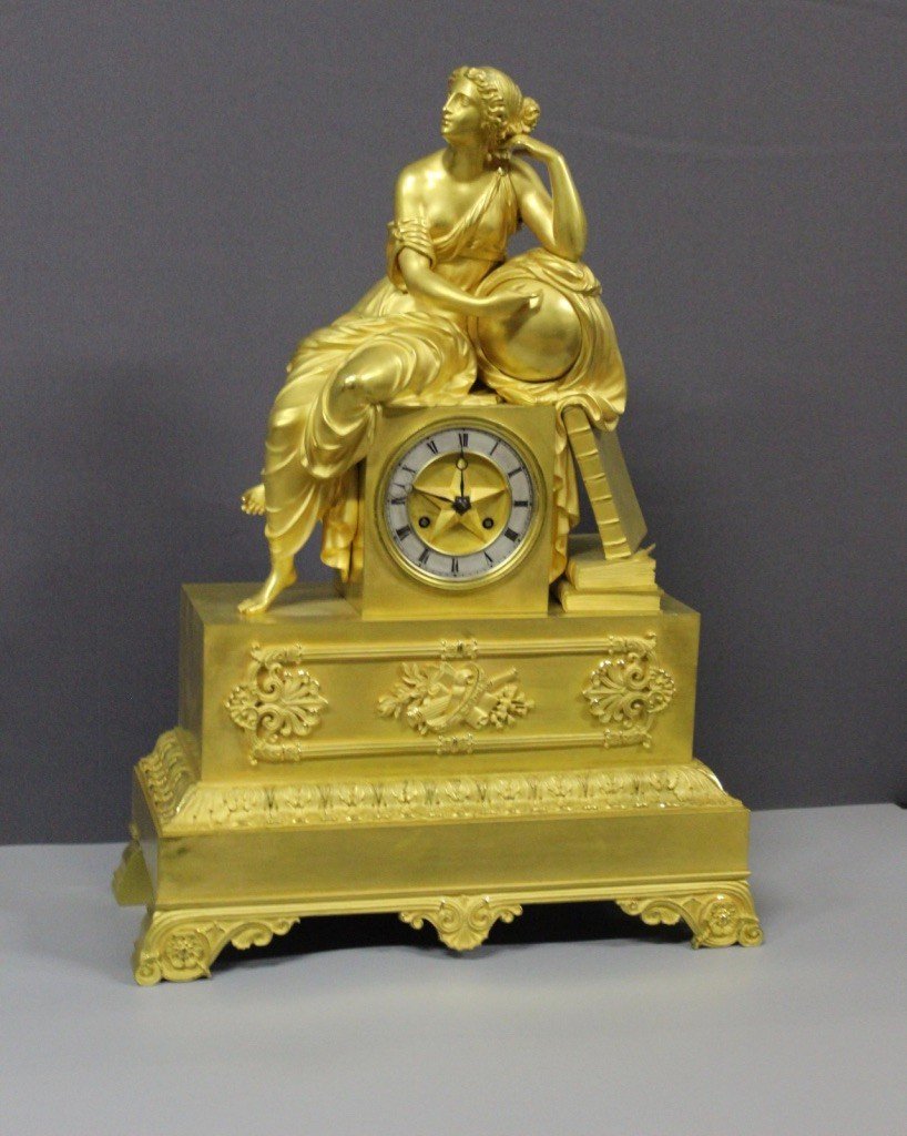 Restoration Clock In Gilt Bronze, Allegory Of Astronomy, Early 19th Century-photo-2