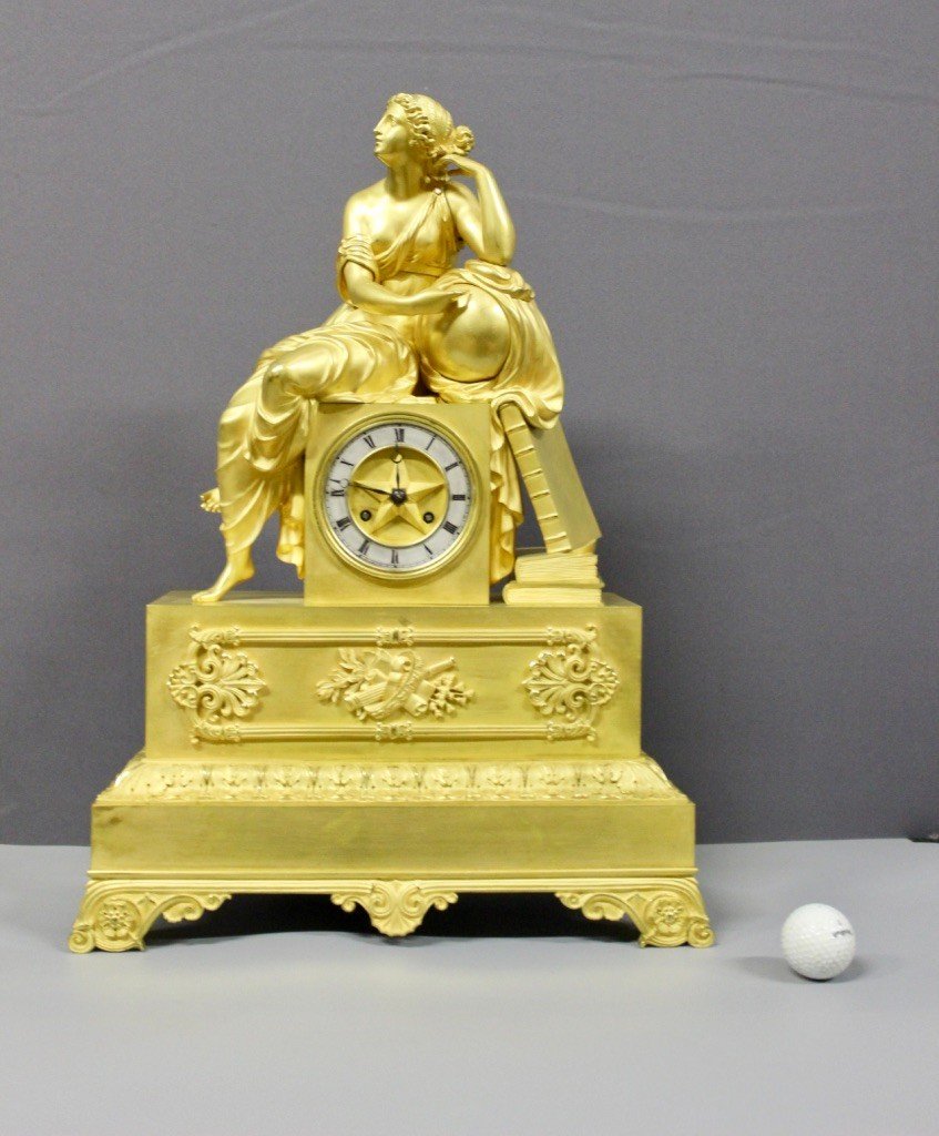 Restoration Clock In Gilt Bronze, Allegory Of Astronomy, Early 19th Century-photo-1