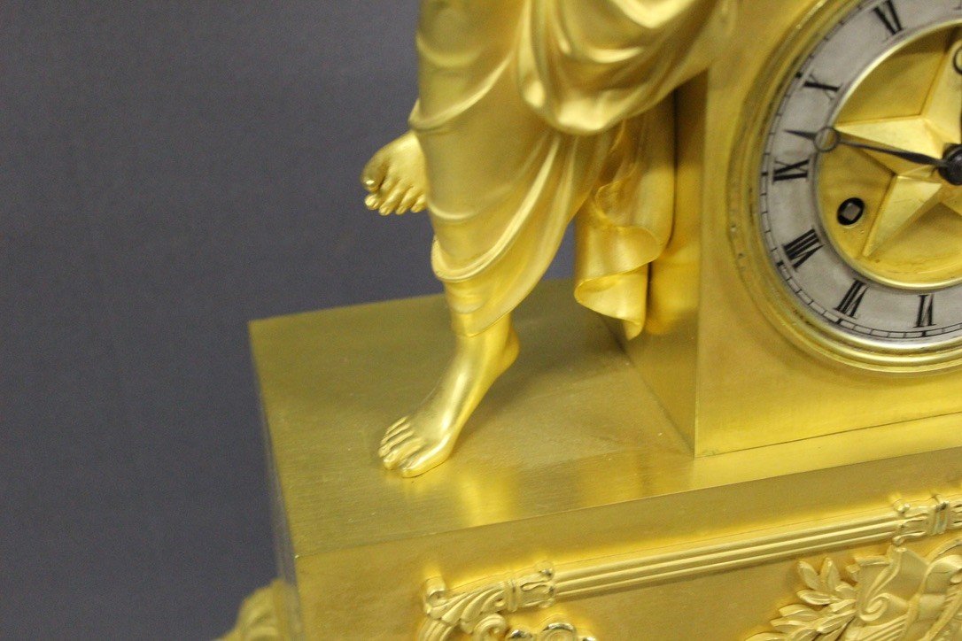 Restoration Clock In Gilt Bronze, Allegory Of Astronomy, Early 19th Century-photo-3