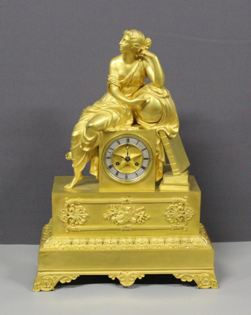 Restoration Clock In Gilt Bronze, Allegory Of Astronomy, Early 19th Century