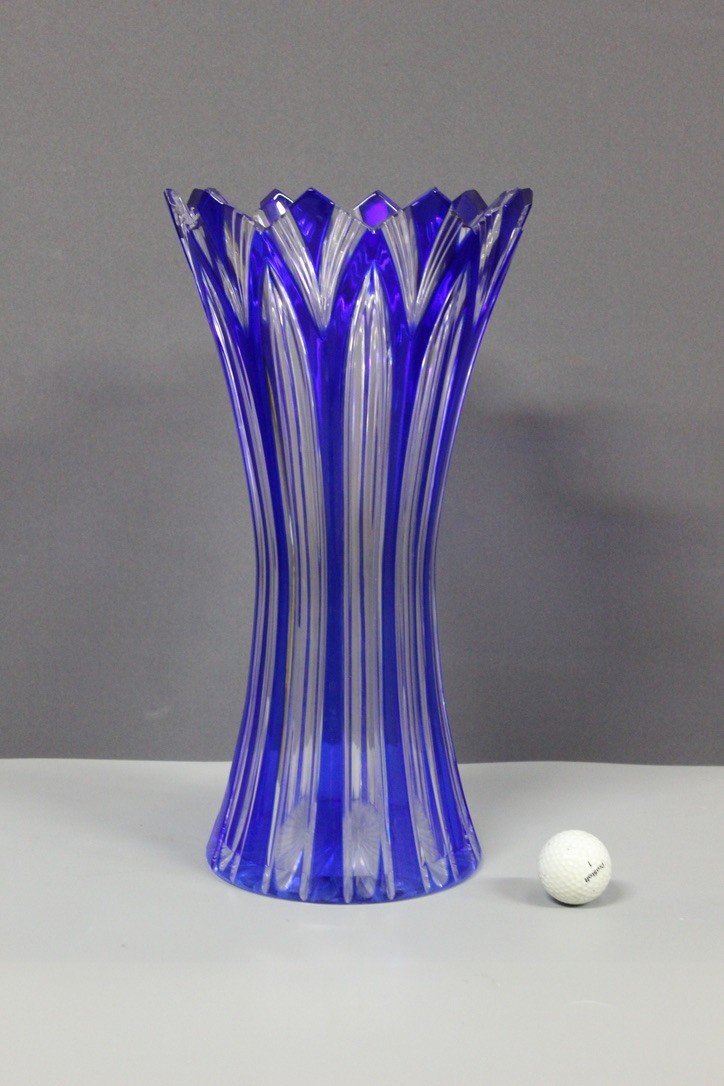 Grand Vase En Cristal De Bohême , Modèle Lotus Vers 1950-photo-2