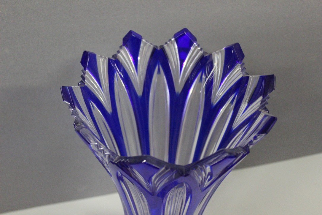 Grand Vase En Cristal De Bohême , Modèle Lotus Vers 1950-photo-1