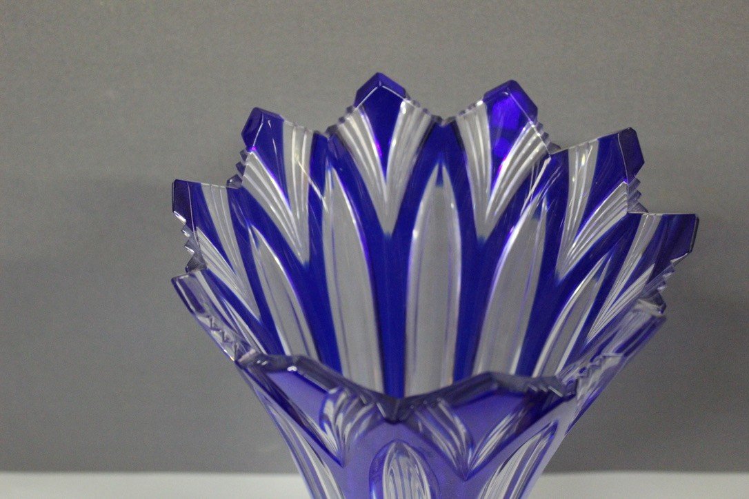 Grand Vase En Cristal De Bohême , Modèle Lotus Vers 1950-photo-2