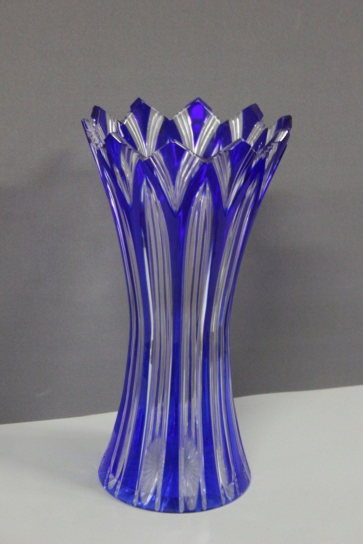 Grand Vase En Cristal De Bohême , Modèle Lotus Vers 1950-photo-4