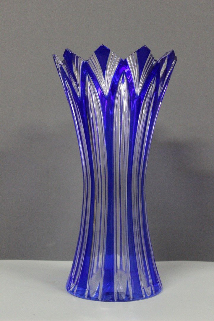 Grand Vase En Cristal De Bohême , Modèle Lotus Vers 1950-photo-5