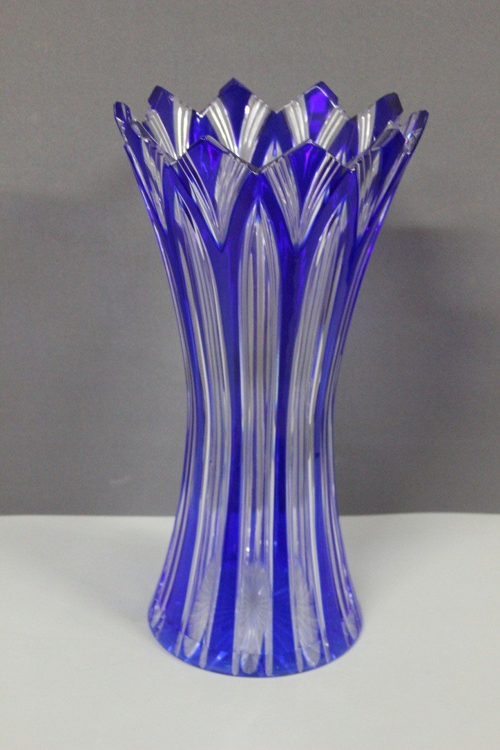 Grand Vase En Cristal De Bohême , Modèle Lotus Vers 1950