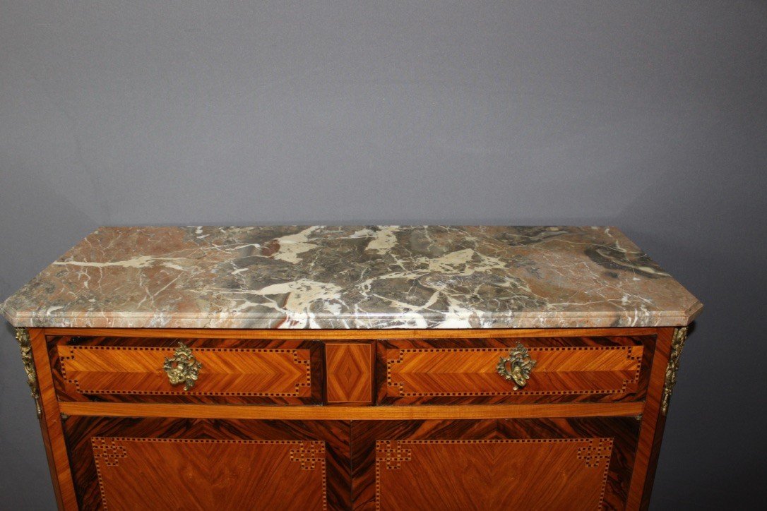 Louis XV Louis XVI Transition Sideboard In Marquetry Circa 1900-photo-3