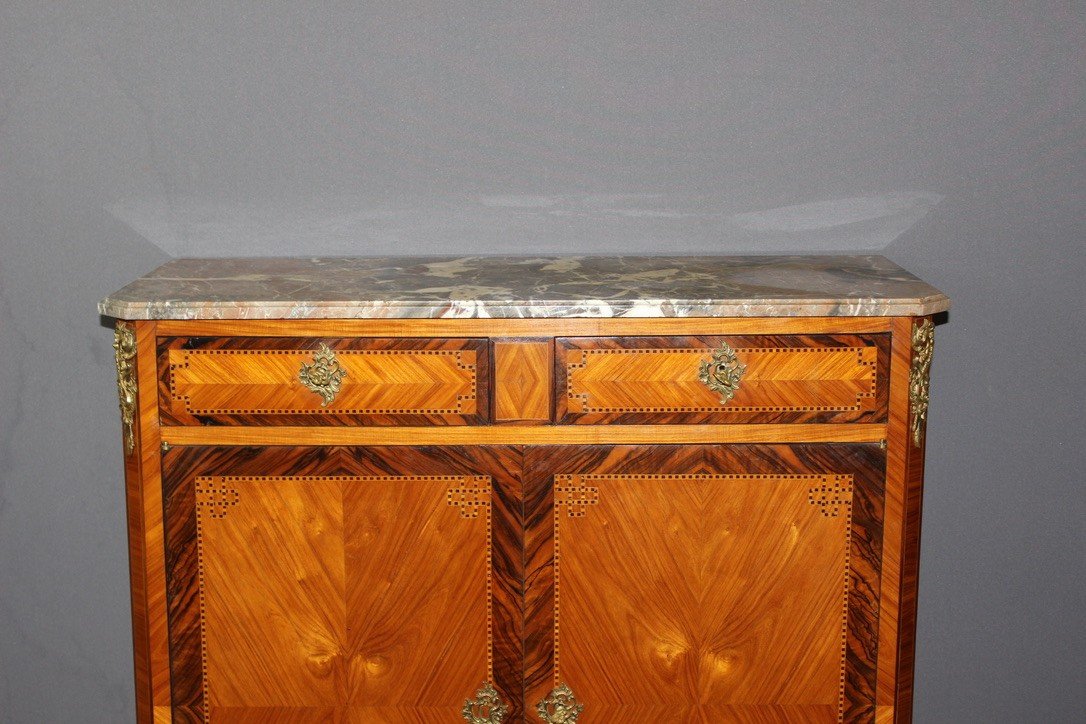 Louis XV Louis XVI Transition Sideboard In Marquetry Circa 1900-photo-6