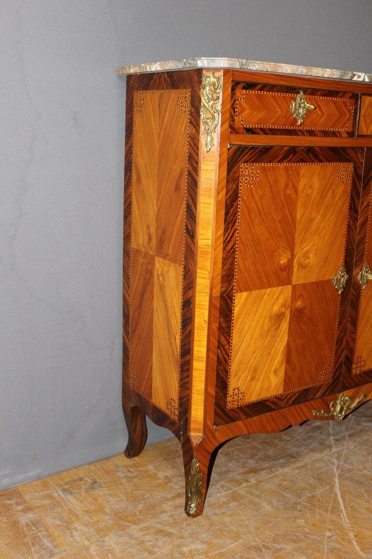 Louis XV Louis XVI Transition Sideboard In Marquetry Circa 1900-photo-7