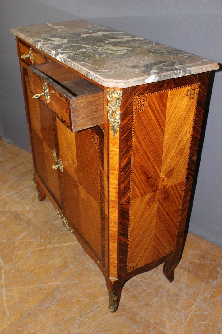 Louis XV Louis XVI Transition Sideboard In Marquetry Circa 1900-photo-8