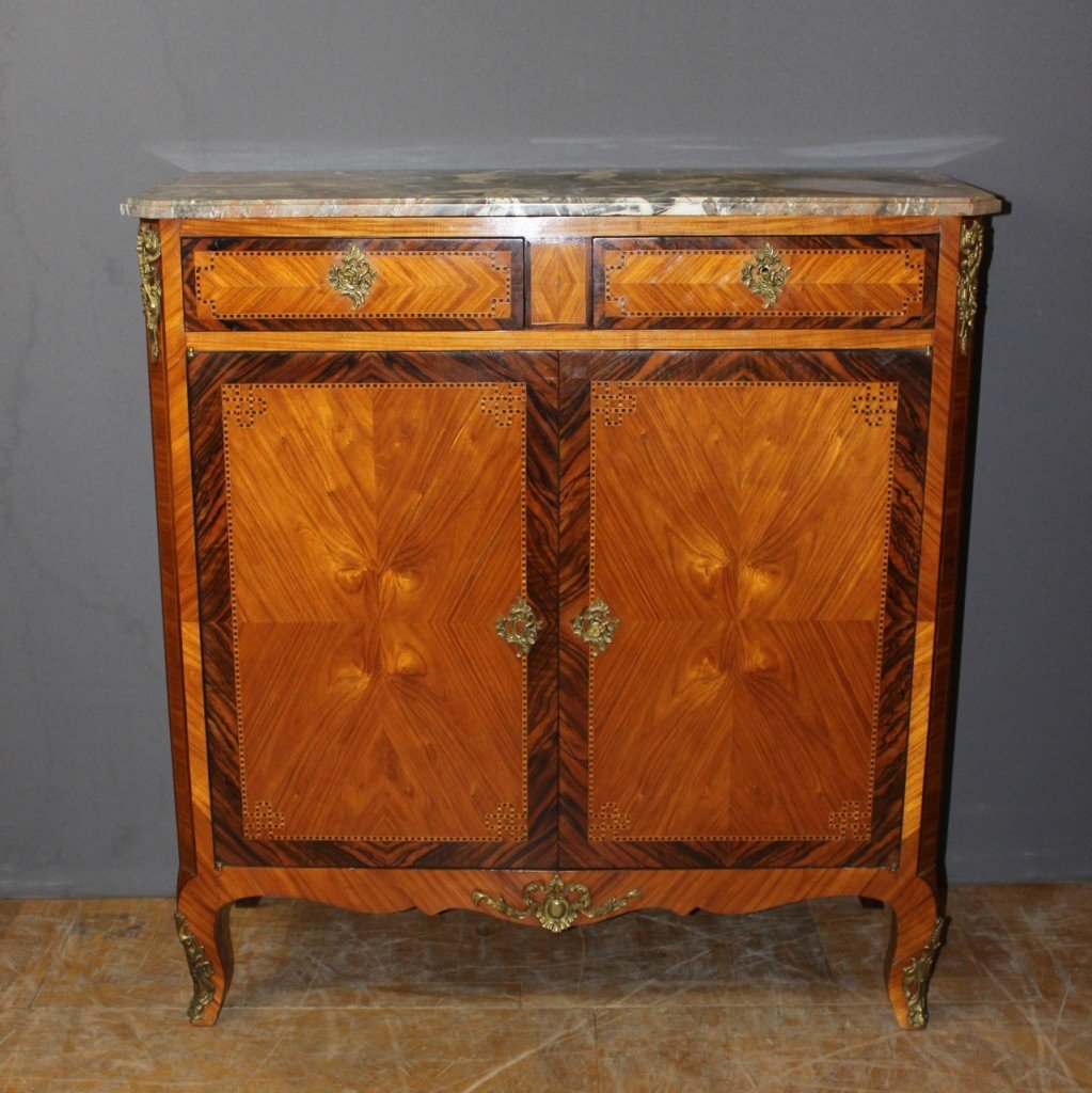 Louis XV Louis XVI Transition Sideboard In Marquetry Circa 1900