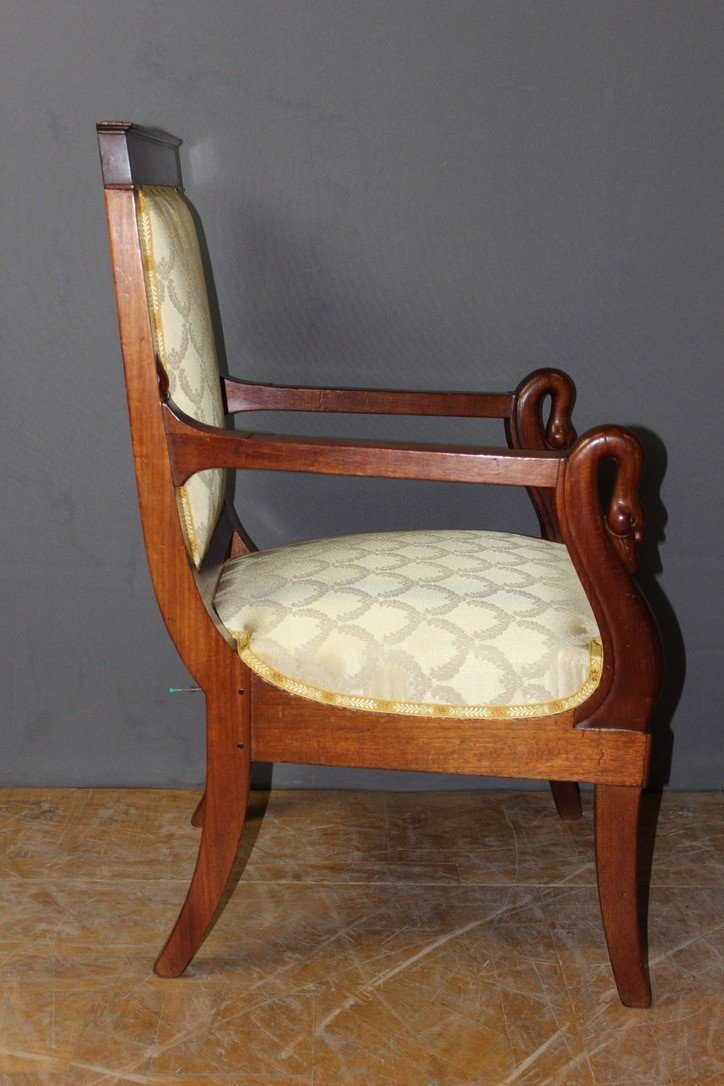 Empire Swan Neck Armchair In Mahogany, Early 19th Century -photo-3