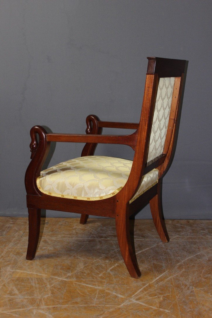 Empire Swan Neck Armchair In Mahogany, Early 19th Century -photo-4