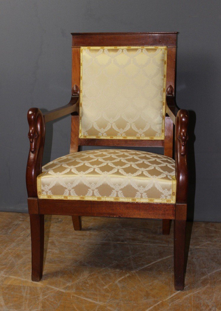 Empire Swan Neck Armchair In Mahogany, Early 19th Century -photo-1