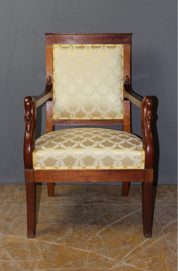 Empire Swan Neck Armchair In Mahogany, Early 19th Century -photo-2