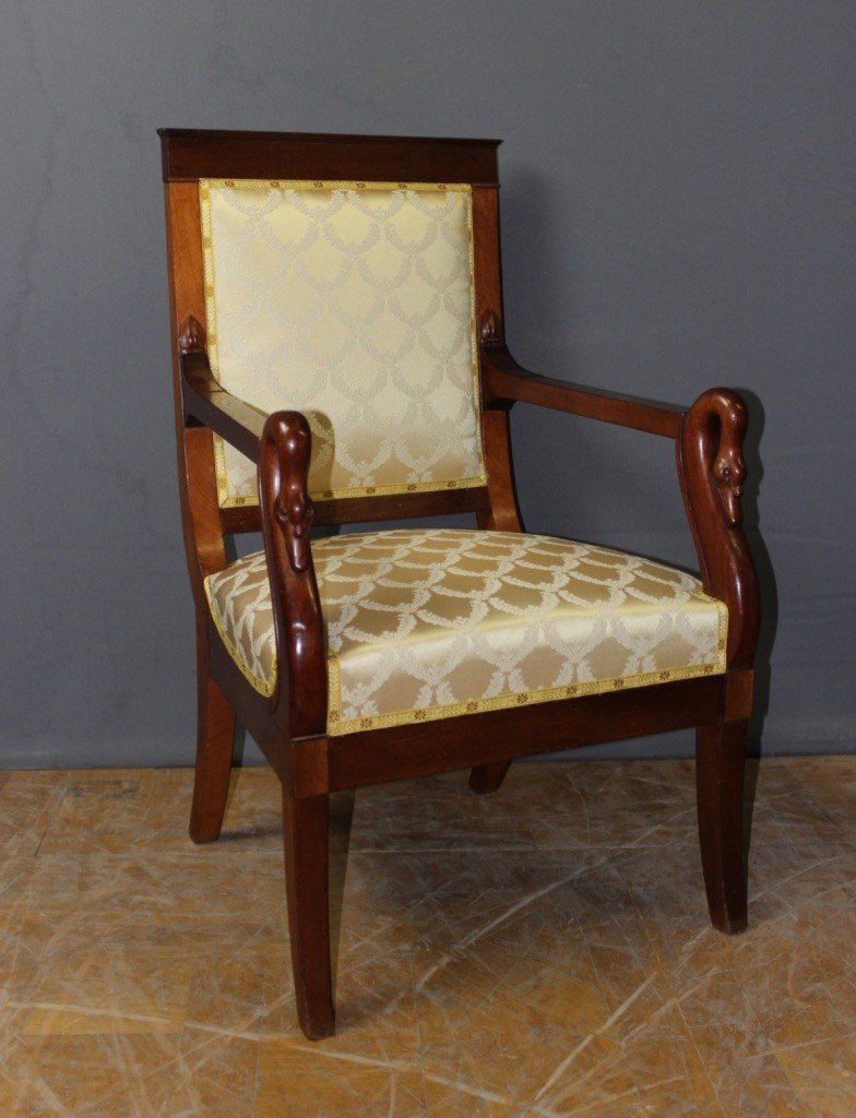 Empire Swan Neck Armchair In Mahogany, Early 19th Century 