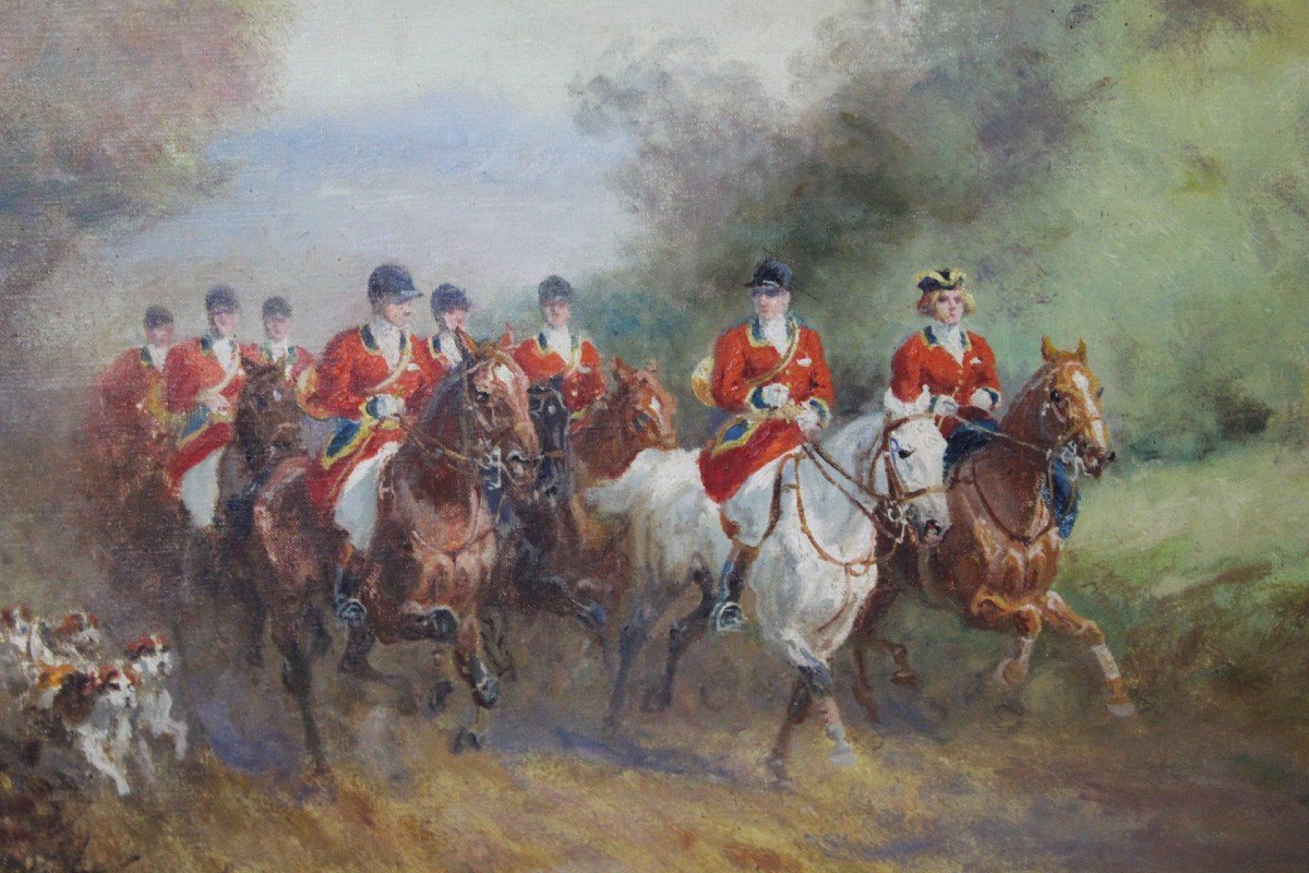 Huile Sur Toile Chasse à Cour Par Eugène Péchaubès Vers 1930-photo-1