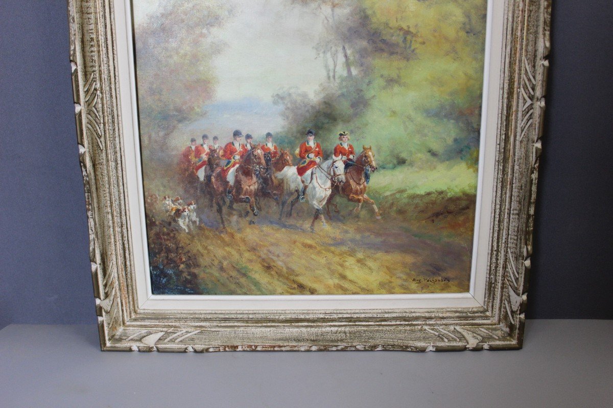 Huile Sur Toile Chasse à Cour Par Eugène Péchaubès Vers 1930-photo-8