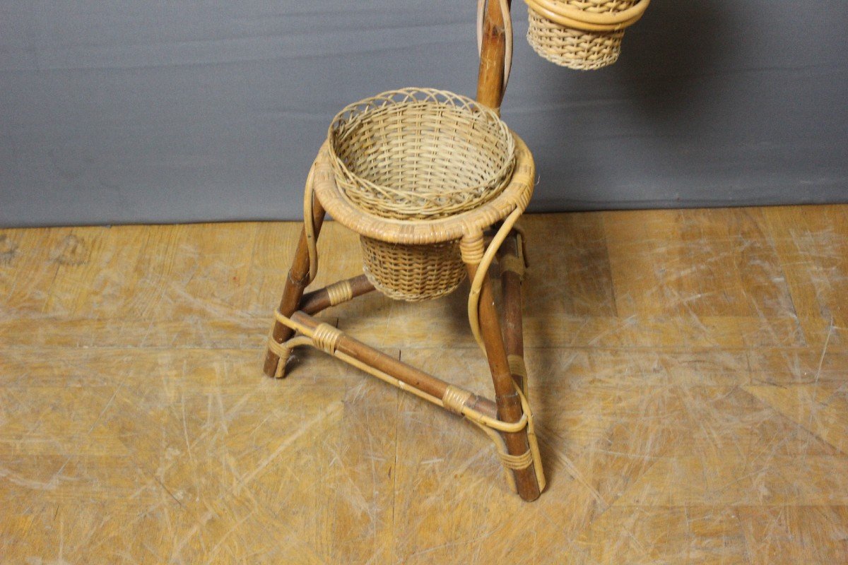 Rattan Plant Holder Circa 1970-photo-2