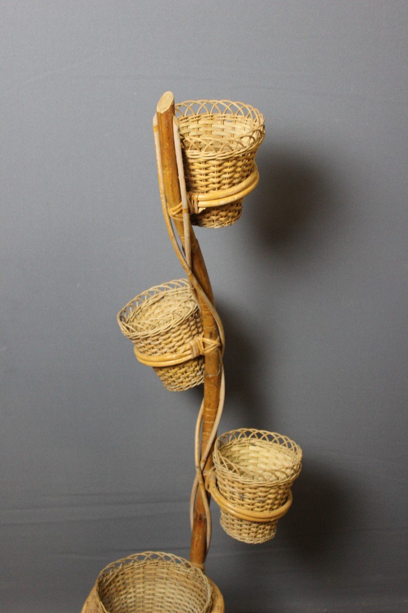 Rattan Plant Holder Circa 1970-photo-3