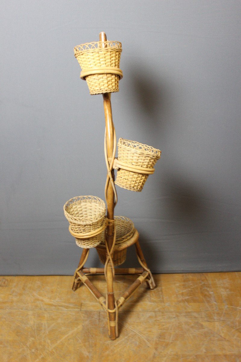 Rattan Plant Holder Circa 1970-photo-2