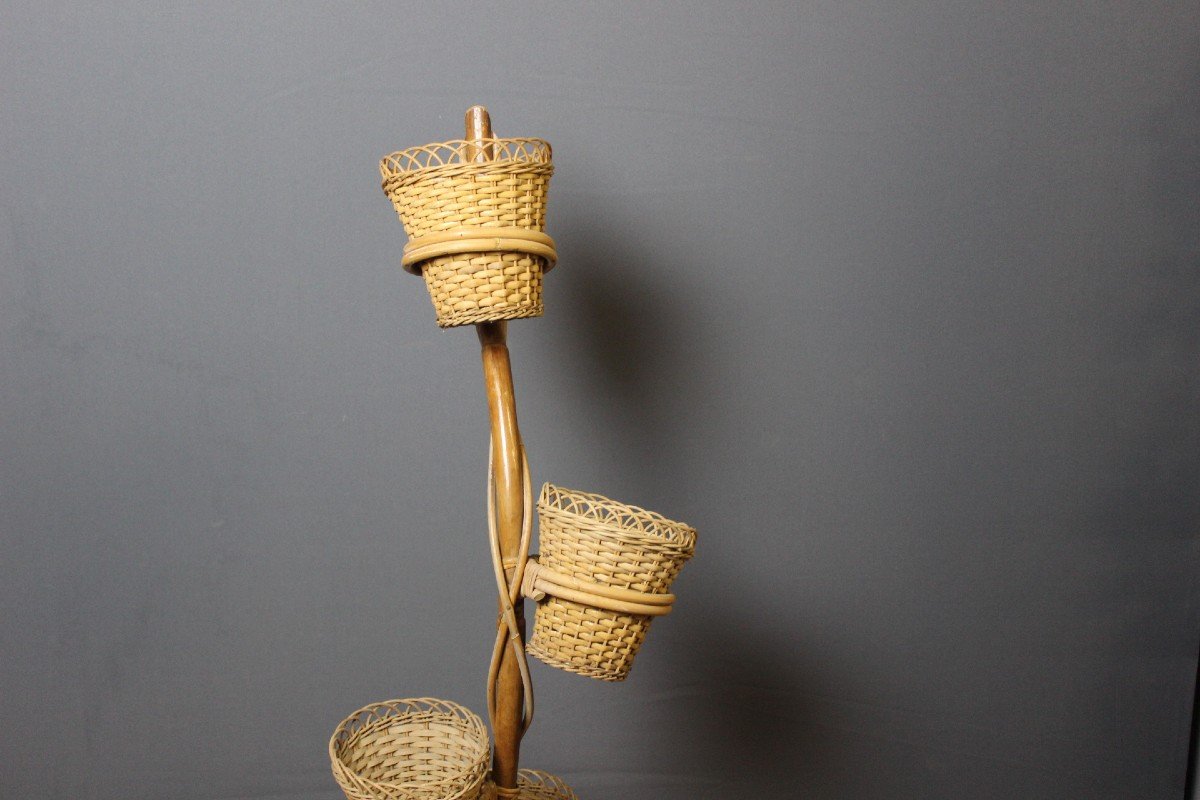 Rattan Plant Holder Circa 1970-photo-4