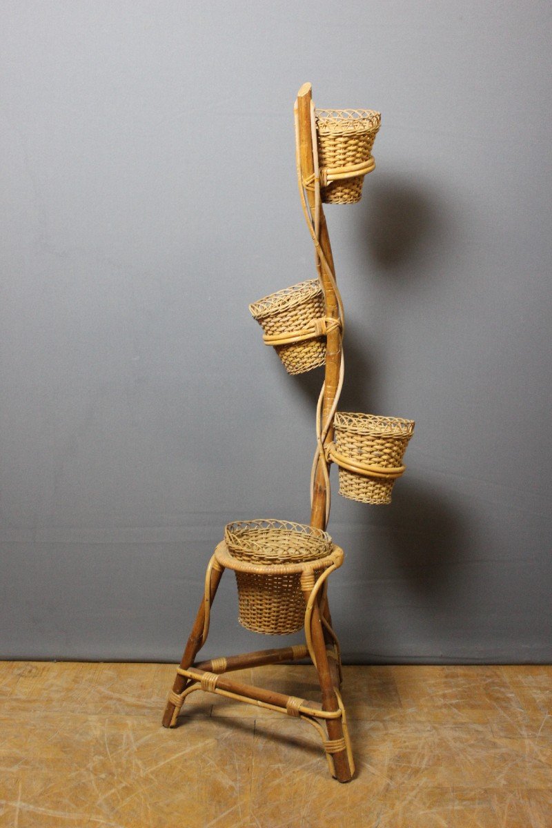 Rattan Plant Holder Circa 1970