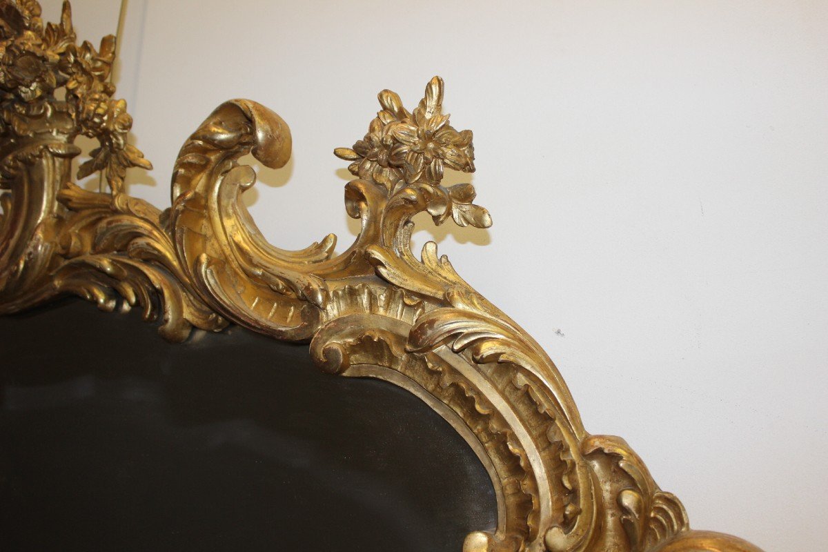 Important Louis XV Mirror In Gilded Stucco 19th Century-photo-1