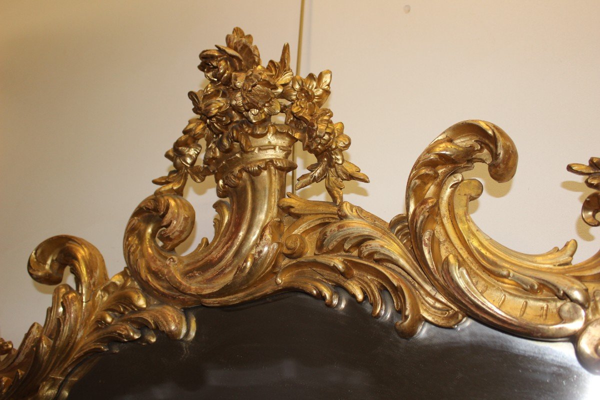 Important Louis XV Mirror In Gilded Stucco 19th Century-photo-2