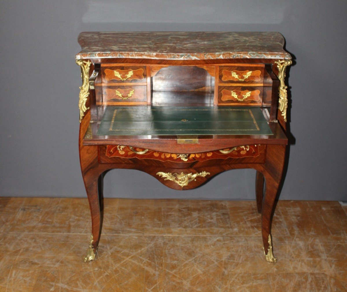 Louis XV Style Marquetry Commode Secretary End Of 19th Century-photo-2