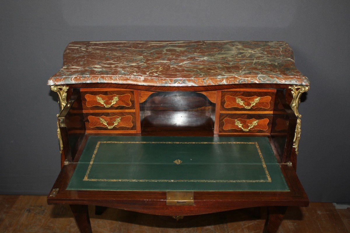 Louis XV Style Marquetry Commode Secretary End Of 19th Century-photo-3