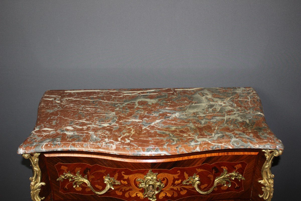 Louis XV Style Marquetry Commode Secretary End Of 19th Century-photo-4