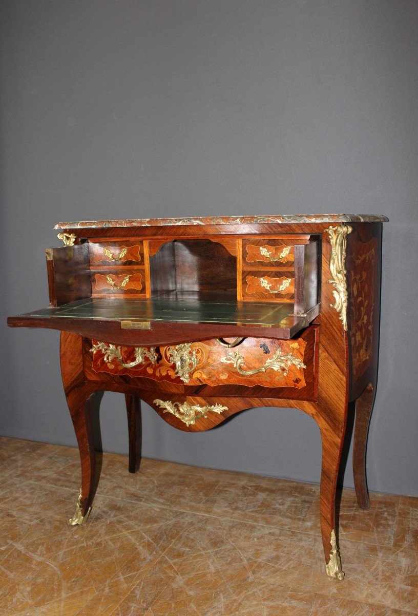 Louis XV Style Marquetry Commode Secretary End Of 19th Century-photo-1