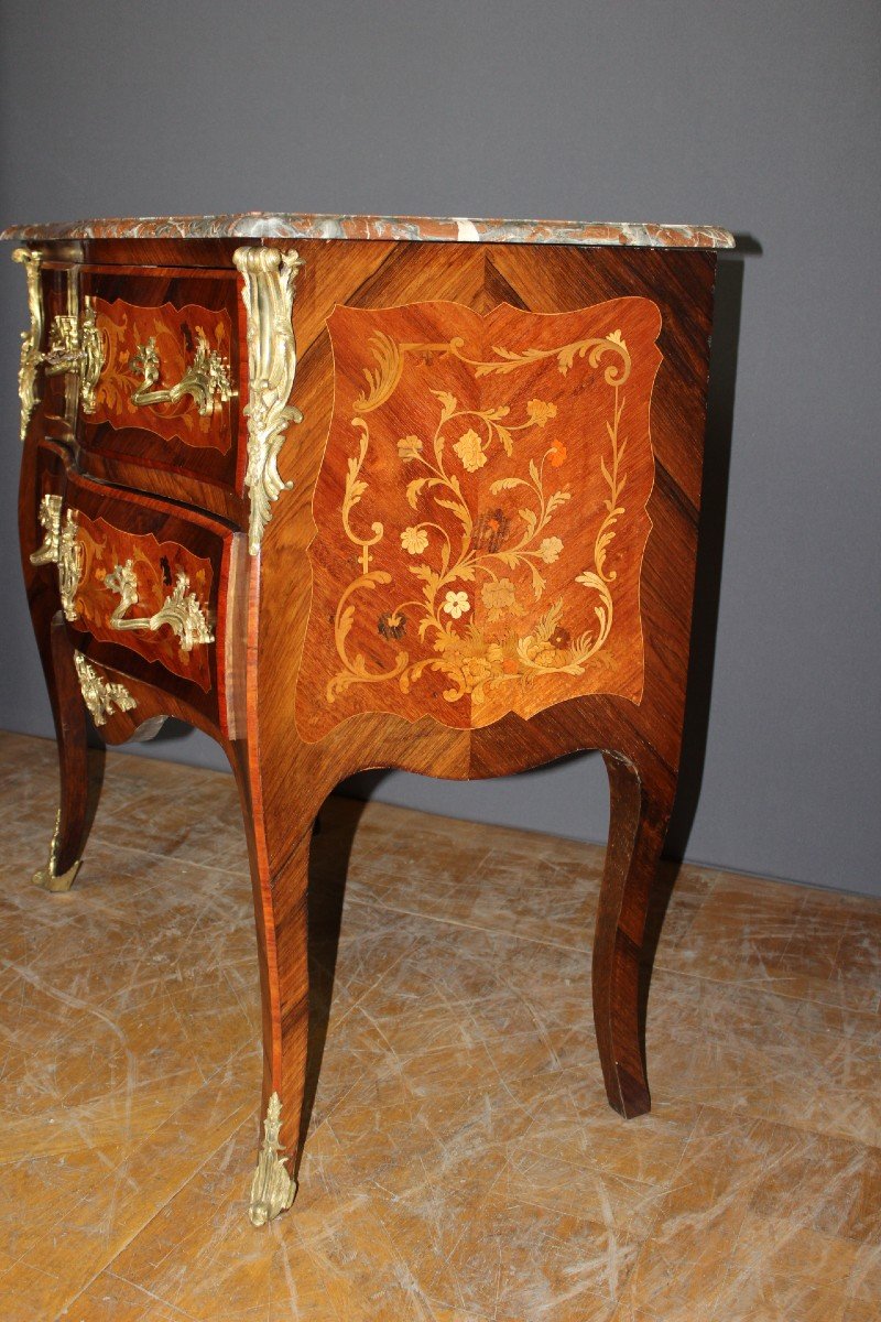 Louis XV Style Marquetry Commode Secretary End Of 19th Century-photo-2