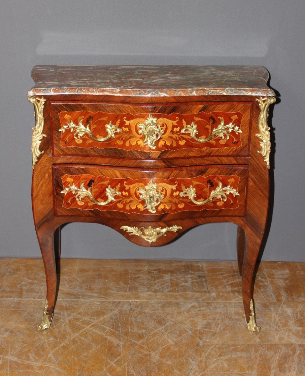 Louis XV Style Marquetry Commode Secretary End Of 19th Century