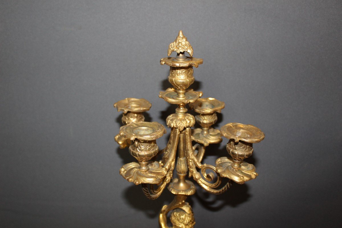 Pair Of Gilt Bronze Cherub Candlesticks, Late 19th Century-photo-4