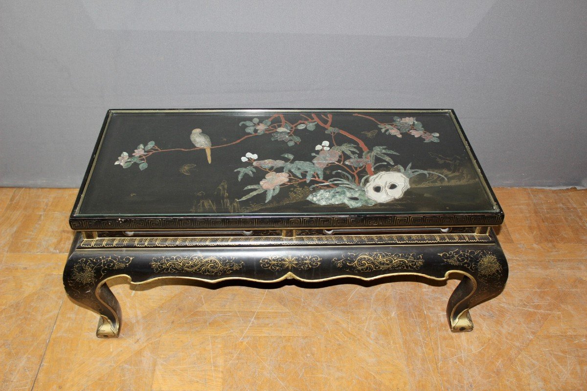 Table Basse Chinoise En Laque Noire Et Or XX-photo-1