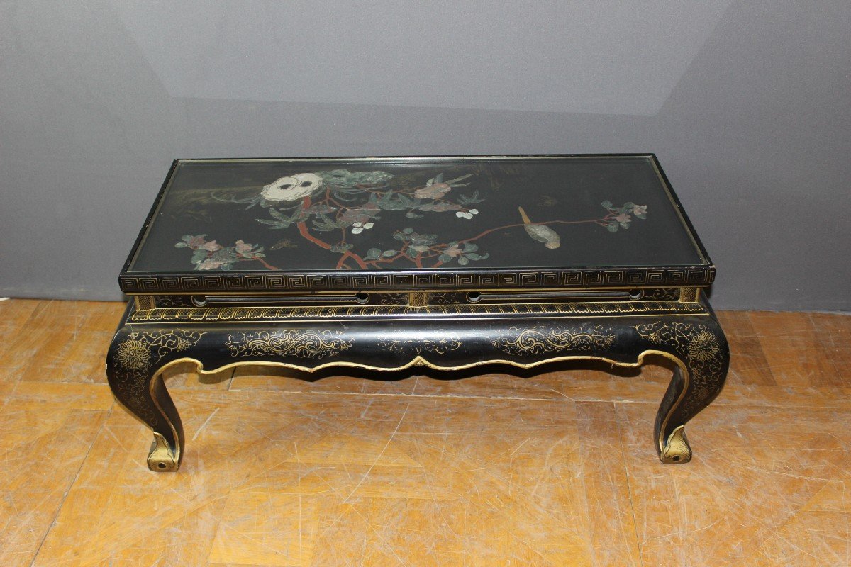 Table Basse Chinoise En Laque Noire Et Or XX-photo-5