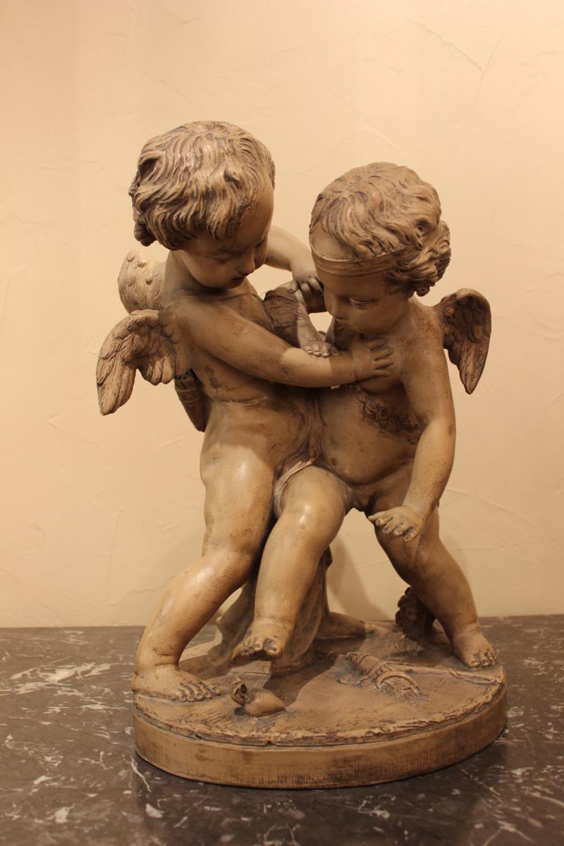 Sculpture d'Angelots En Terre Cuite -photo-3