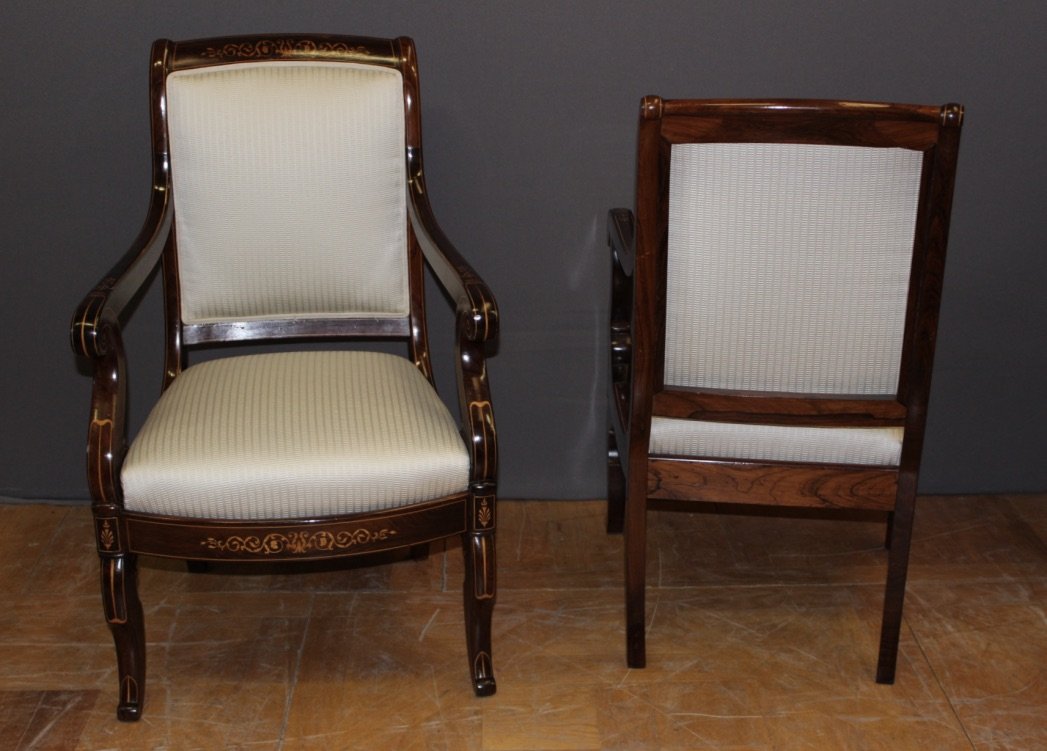 Pair Of Charles X Period Armchairs In Marquetry-photo-4