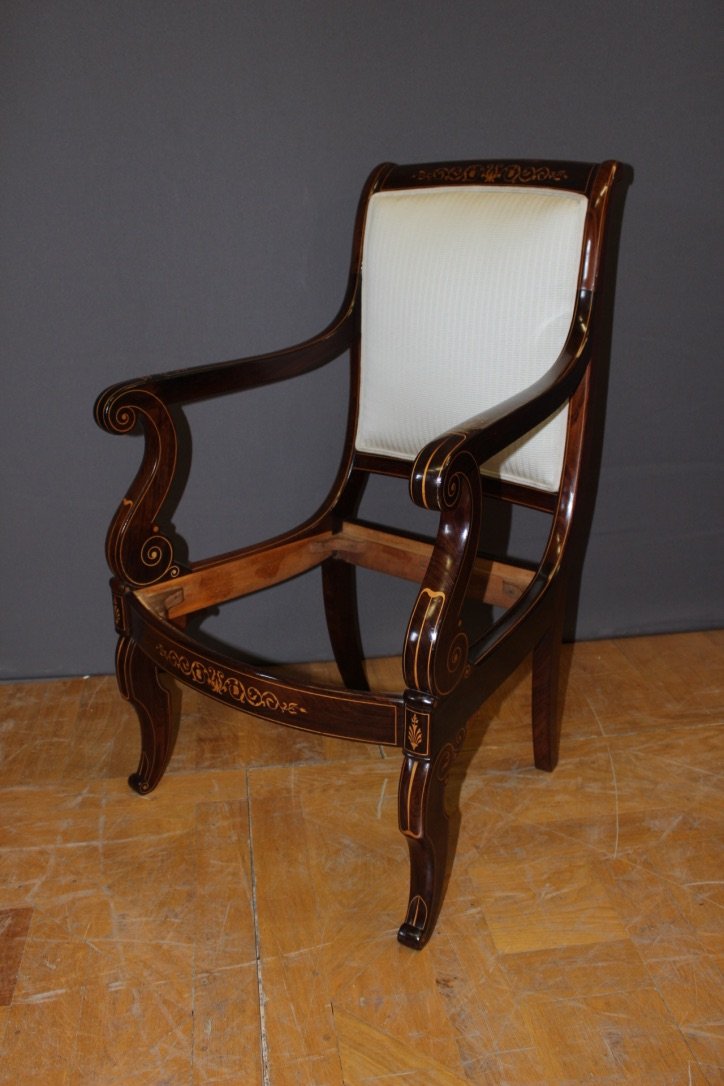 Pair Of Charles X Period Armchairs In Marquetry-photo-6